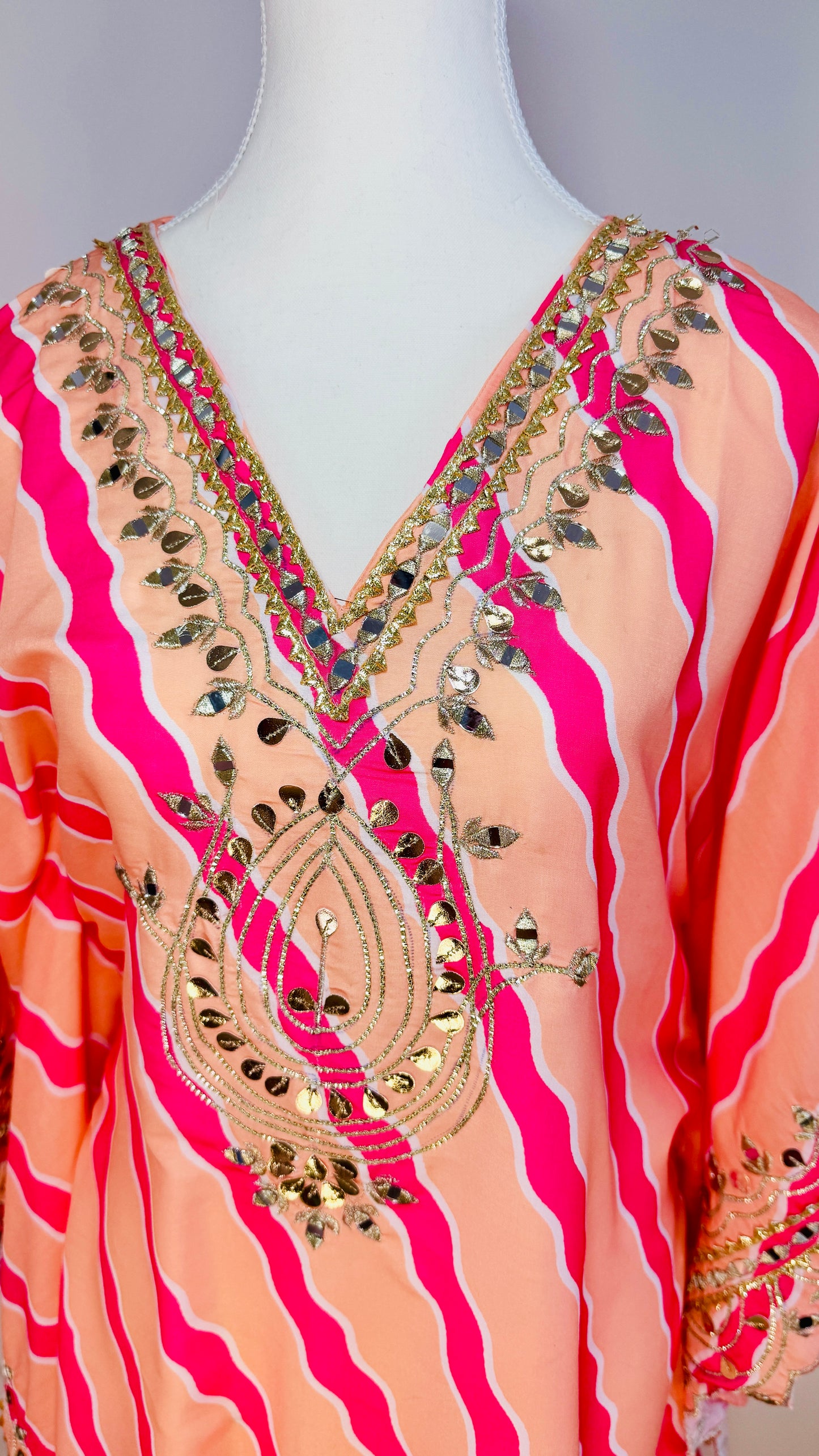 Peach & Pink Embroidered Kaftan