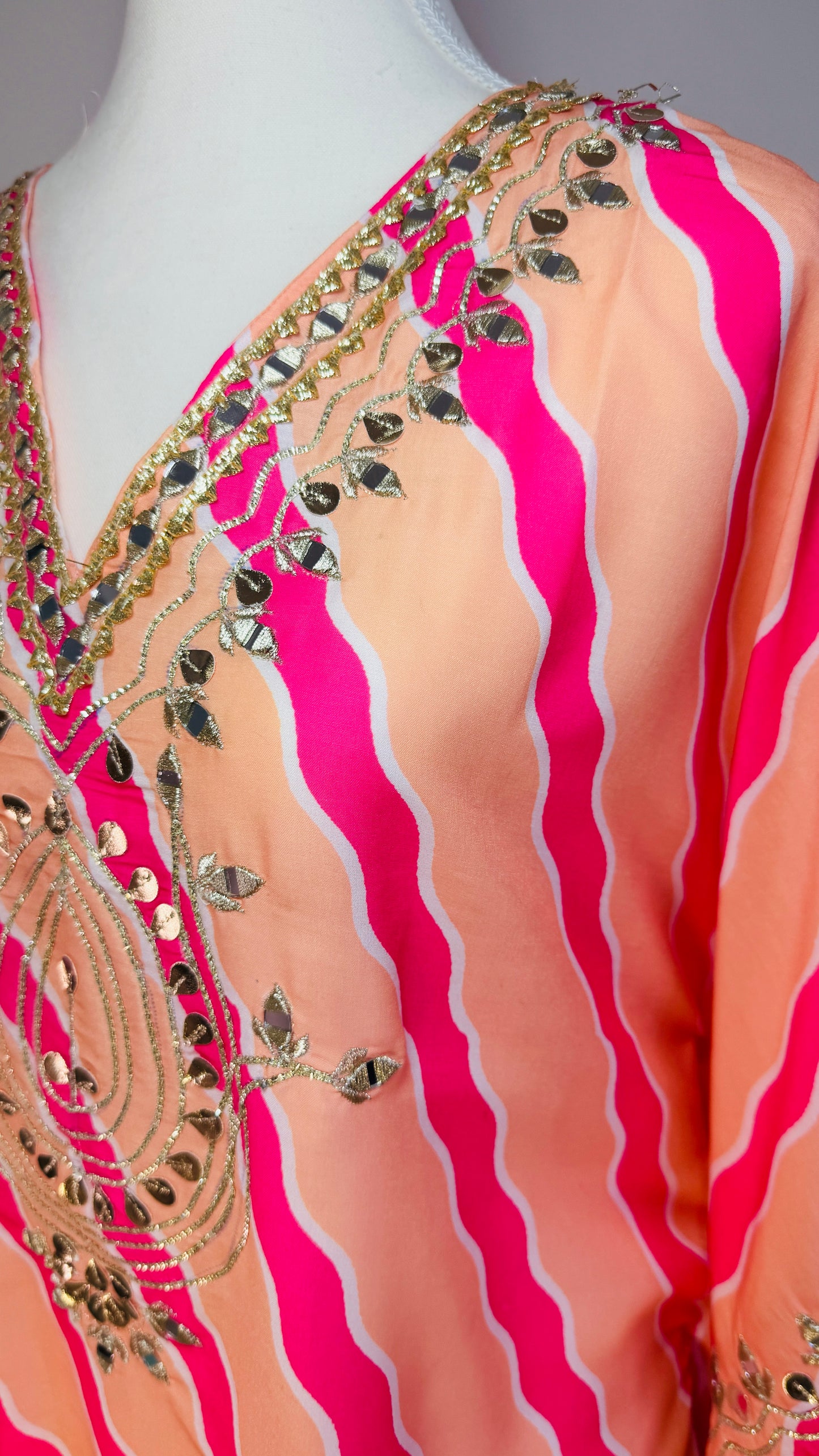 Peach & Pink Embroidered Kaftan