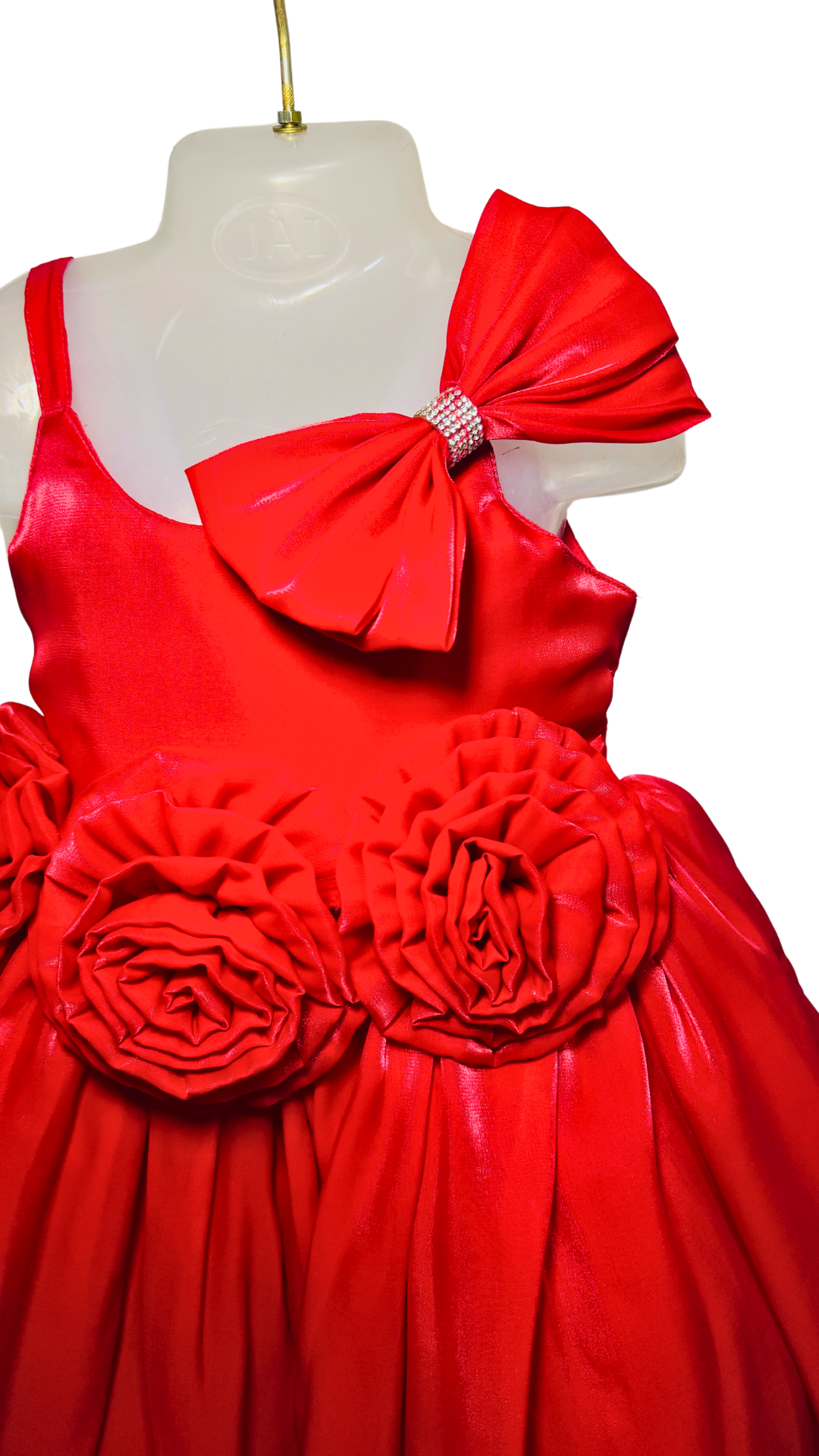 Red Satin Party Dress for Girls – Rose & Bow Design