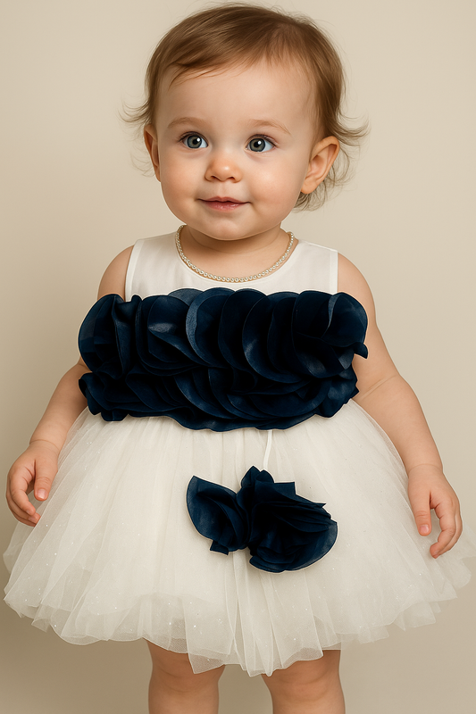 Navy Rosette Tulle Dress