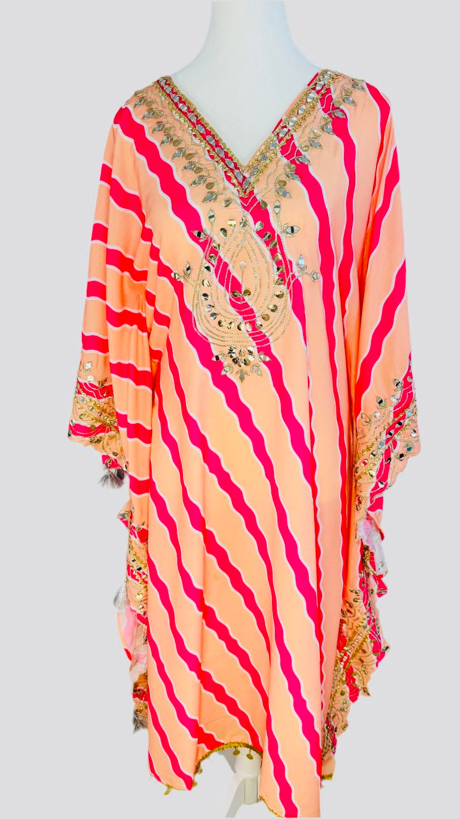 Peach & Pink Embroidered Kaftan