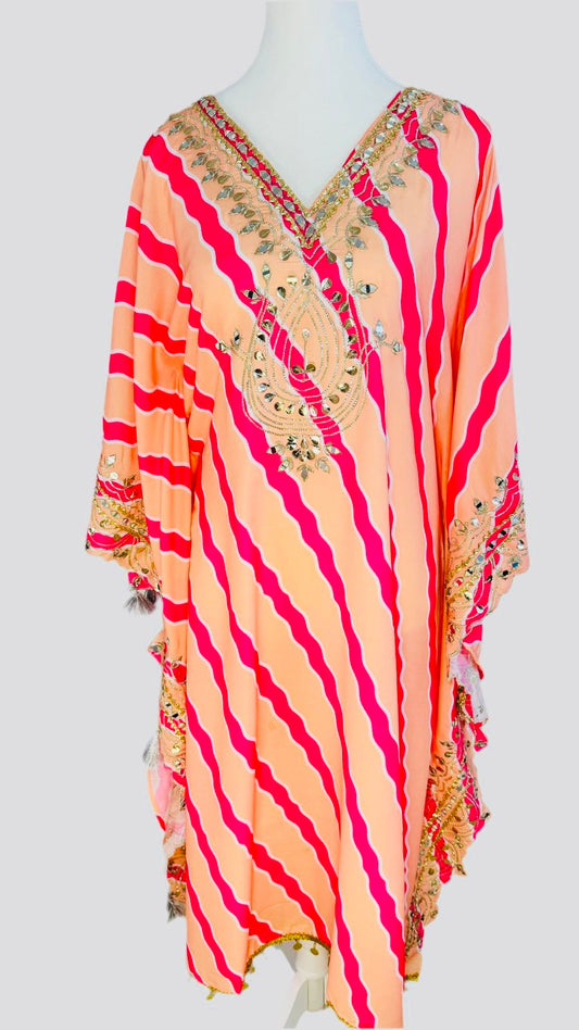 Peach & Pink Embroidered Kaftan