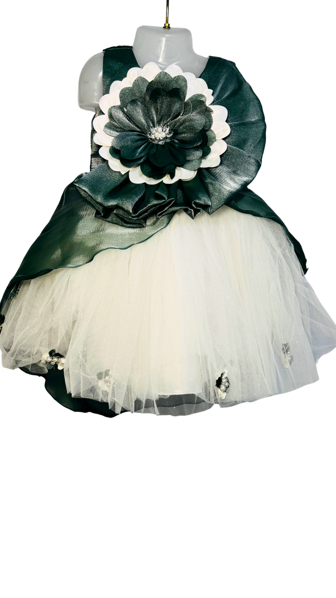 Elegant Green &amp; White High-Low Party Dress