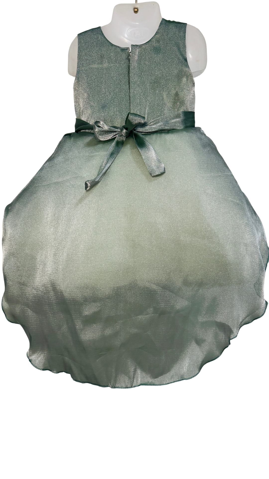 Elegant Green &amp; White High-Low Party Dress