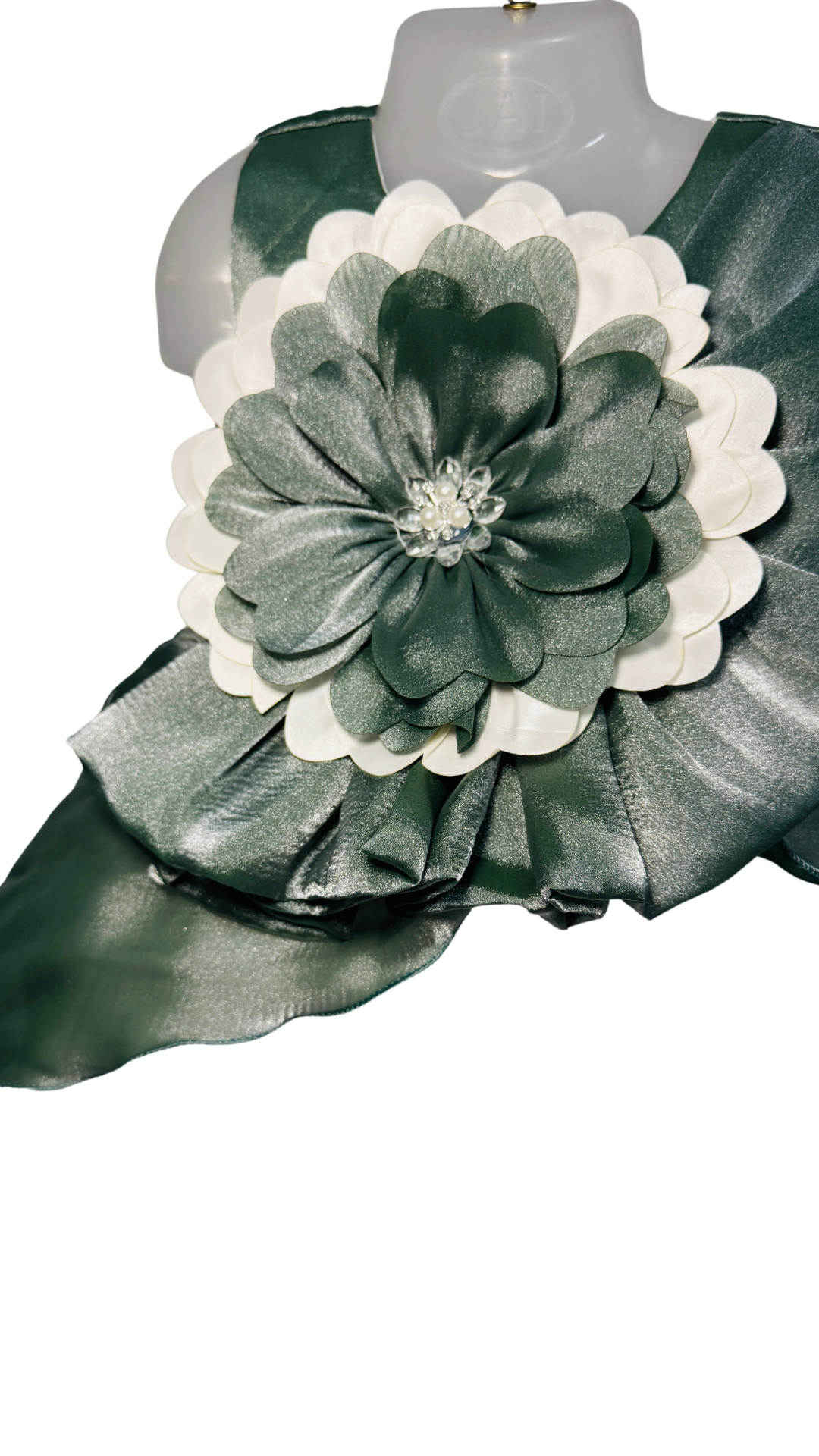 Elegant Green &amp; White High-Low Party Dress