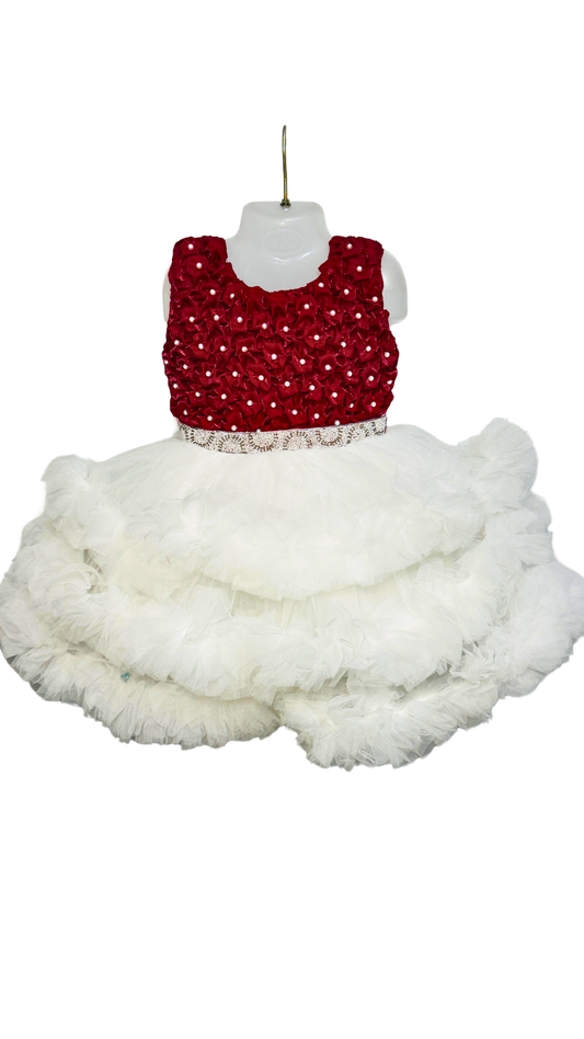Red & White Floral Baby Girl Party Dress